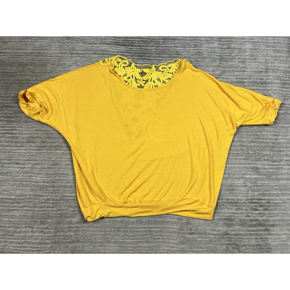 Chances R Top Womens Large Yellow Short Dolman Sleeve‎ Lace Back Rayon